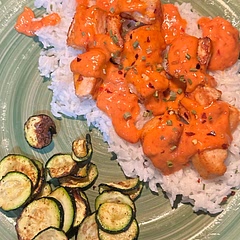 I air-fried the salmon and added some rice and zucchini to go with it