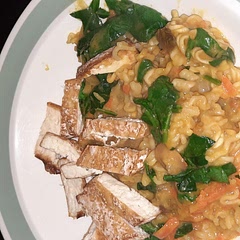 Tofu was pretty good, not great. Everything else was very good!  Added some spicy curry to the veggie mix, I do recommend. Did not do the eggs this time but sounds good.

.