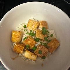 I fried it for about 7 minutes each side instead of 6. Make sure that the cubes aren’t touching while frying, they stick together. I added Panda Express Orange sauce