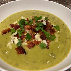 Loved this! I cut the recipe in half. I used 12 oz frozen broccoli and used diced canned potatoes, about 1/2 -3/4 of the can. I used milk plus a little nob of butter vs cream, and left some of the soup chunky. Would make again!