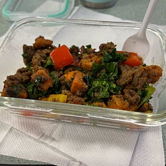 Skipped the onion, added garahm masala, used prepackaged turkey sausage. 
So good!