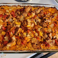 We used white onions instead of red and 3 chicken breasts vs 2.