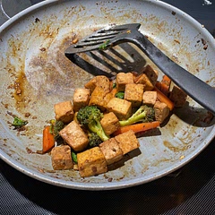 super tasty- added some broccoli, great guideline to build off of. pressing the tofu is a must. one of those dishes i was excited to present to my partner