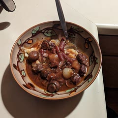 I tweaked the recipe a little to use ground chicken and chicken broth instead of vegetable broth. 