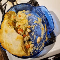 Doubled the recipe, used 2 cans each of diced potatoes, carrots and green beans.  Sautéed 4 chicken straps in olive oil.  Added, heavy whipping cream and cheddar cheese.  Made 3 pies.

Very good chicken pot pie!

