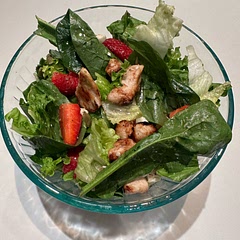 Used pumpkin seeds instead of pecans. And marinated my chicken in a strawberry vinaigrette