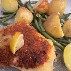 Really tasty - my escalopes weren’t brown enough for my liking so I fried them for 5 minutes. I served the beans and potatoes with garlic butter and roasted some lemon in the tray too