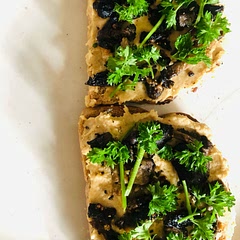 Loved this hummus recipe! 
I put it on toasted seeded rye bread, along with pan fried garlic mushrooms and garnished with parsley.