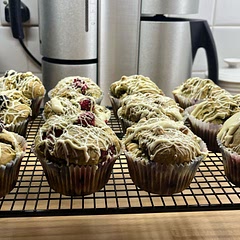 Really nice recipe, we added raspberries, blueberries and white choc chips. The ones with fruit in were definitely more moist, and in my opinion better. The fruit complimented the matcha flavour very well :)