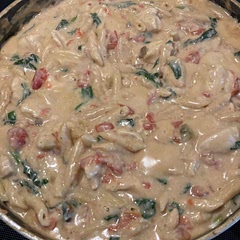 I added a can of diced tomatoes and 1 pound of pasta. Delicious and really easy.
