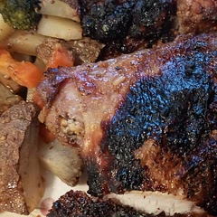 I didn't have a big enough skillet so after I had seared the chicken I had mixed the chicken, sauce, potatoes and veggies in a bowl and then placed everything on a foil lined baking sheet. 