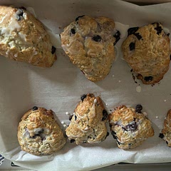 This was my first time making scones and they turned out pretty good! I used about 3/4 cup of fresh blueberries and 1/4 frozen.