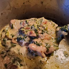I cut up the chicken thighs and added some chopped onion, frozen chopped spinach, and riced cauliflower. It was wonderful!!! I will ABSOLUTELY be making this again!!!