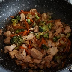 Served with noodles. After reading the comments, I made extra sauce. Will put extra broccoli in next time .