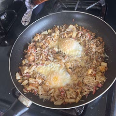 This was really good! I added garlic and oregano along with the salt, pepper, and sage. Also, I put in leftover ground beef from last night to make it more like a brunch. I used parmesano cheese. Highly recommend!!