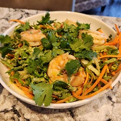 Really fresh and crunchy! Added Ponzu to the shrimp while they cooked. Would add chopped peanuts to the salad next time
