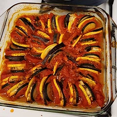 I added a can of tomato sauce to the red pepper sauce.  Not so peppery then.  
This recipe was so good, my 11yo picky eater CHOWED. She even came back for seconds! Zero leftovers, should've doubled it. 