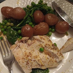 Easy one pan recipe. I doubled the food (as I cooked for four adults), and used chicken breast rather than thigh, which needed an additional 15 minutes. 
The taste is reminiscent of a Greek lemon potato dish, and I loved that it's self saucing!