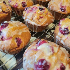 Not overly sweet, tart from cranberries, moist  Added candied ginger. Next time would add orange zest to glaze also. 