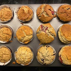 Super tasty muffins! I put some with blueberries and some with bananas and they’re were delicious. I added some oats too for some added texture :)