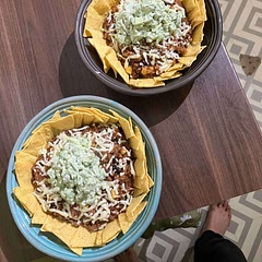 8.4 / 10 - Super Tasty meal, made veggie by switching Turkey for Quorn Mince and also adding an Avocado and sour cream dip on top. :)