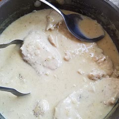 I doubled the sauce and added a bit more mustard, but didn't need to.  The vinegar added the flavor I thought would be lacking.  I served this with angel hair pasta  and sweet peas.  It was given a thumbs up by the family