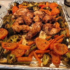 6 hour marinade time is a MUST. Asparagus is another great vegetable to add in. 
Make sure to leave the tomatoes off until the chicken goes on to prevent them from getting mushy. 
10/10 recommend. Paired well with garlic parmesean rice. 