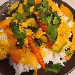 Cut out the carrots added bell peppers, added 2 more tbsp of the thai red curry paste, seasoned my chicken before cooking it with garlic salt, seasoned salt & pepper. The cilantro ties it all together. Hubby approved