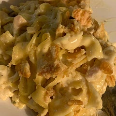 I added a 1/2C of cut up velveta cheese to the casserole before I baked it.  So yummy.