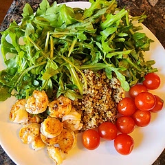 Great flavor combination! Easy to make. I make a large batch of quinoa and the pesto sauce separately. It easily comes together for dinner: just cook the shrimp and wash the vegetables (in the picture: one portion before mixing and adding avocado)