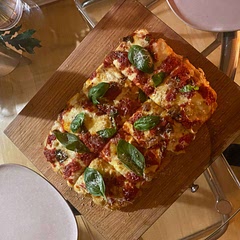 Made the focaccia and turned into a grandma style pizza! Was insane, would split the dough into two next time as it was huge, but big love overall