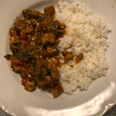 It's not the best tofu dish that I've had, but it was really good. Definitely don't skip the lime. For leftovers, I recommend storing the tofu and the curry separately, and only mixing them together while re-heating.