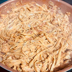 Used fettuccine because that’s what I already had and added more cream cheese and cayenne based off reviews, turned out pretty good!