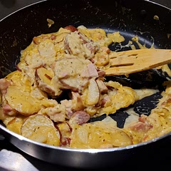Easy and tasty.  I don't use packaged soups,  so I added sliced onions and garlic and other seasonings to the potatoes while cooking.  Also used half the Velveeta and added shredded parmesean.  Turned out great.