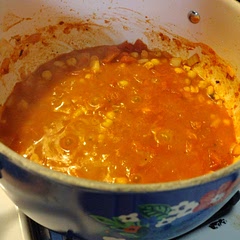 I didn't use rice or vegetable broth. I added onions and garlic and a little olive oil.