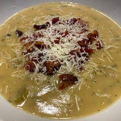 This was excellent! I cut the recipe in half. I used a whole can of diced potatoes vs fresh. We left some bits as we like a chunky soup. Followed everything else. Topped with bacon, dill, sour cream, and Parmesan .would definitely make again!