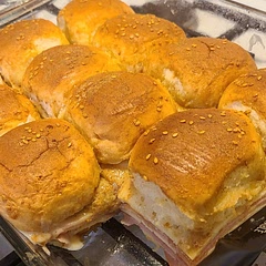 Added more cheese and ham. Cooked longer to get them toasty. The sauce mix, I added more mustard and garlic to the mix. Used sesame seeds instead of poppy seeds.