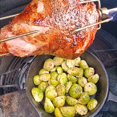 Cooked under lamb leg on the rotisserie, turned out great. 