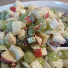 We had green grapes so that's what I used. My mother normally makes it with mayonnaise but I wanted a little healthier version so I used the oj and yogurt. It's a little more tart than I'm used to but still good! 8/10