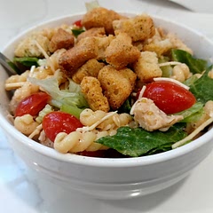 I added Kalamata olives and I kept the lettuce and croutons seperate till plated to keep them fresh longer.