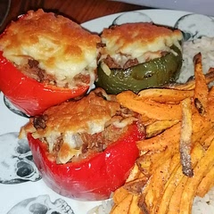 These were really nice and went well with some sweet potato fries. I think if I made it again I'd probably try to make the peppers crispier. 