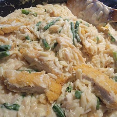 I cheated and just heated up some chicken tenders and added it to the pasta. Still very delicious just cut down on time for tonight