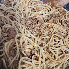 Swapped the beef for ground pork because it's what we had. Added a package of stir fry veggies after and it was awesome! 