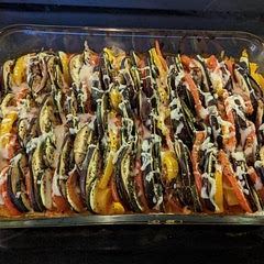 Summer squash wasn't in season so I used an extra zucchini and added yellow bell peppers to the recipe for the colour. Super easy and fun to make, plus very yummy! 