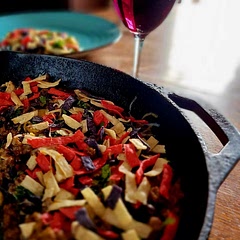 I fried 3 leftover diced jalapeños with the meat, used black beans, and topped with tri-colored tortilla strips. Next time, I  would use less cilantro. It overpowered it a little.