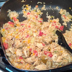 Seasoned the chicken breasts with slap your mama, and used chicken sausage.