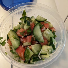 Made 1 serving. Used an English cucumber (less water). Used a jalapeno instead of a milder chili. Prepped for a picnic.