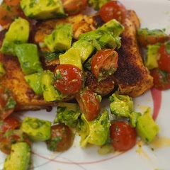 Light and refreshing.  It's a warm spring day today, and this hit the spot. We really like avacados, so I did 2 smaller ones.