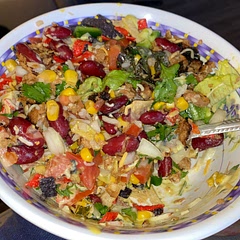 Made two options: meat with Serrano chilis and veggie crumbles for us vegetarians! Delicious hit from both and super easy