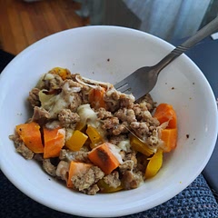 This was so good! I loved the sweetpotato with the turkey. I would have added more seasonings, though.